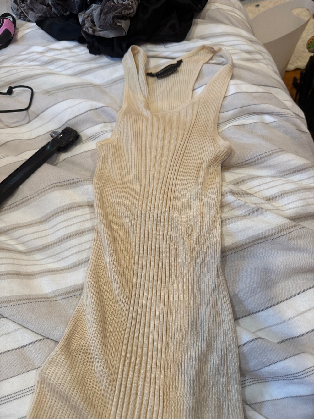 BCBGMAXAZRIA Cream Ribbed Tank Top